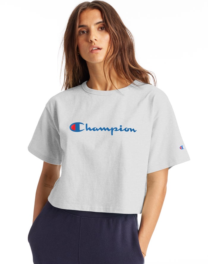 Camiseta Champion Mujer - Heritage Cropped Script Logo ( Gris ) 0269481-GC